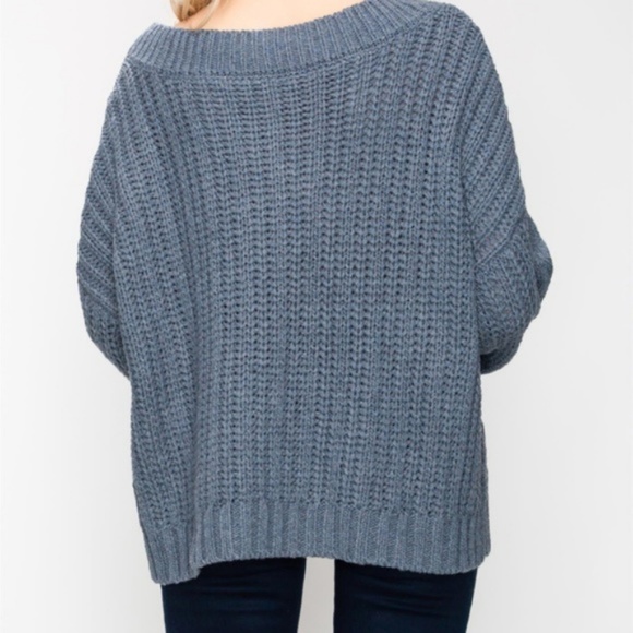 EMILIA Dusty Blue Cable Knit Sweater - Picture 4 of 5